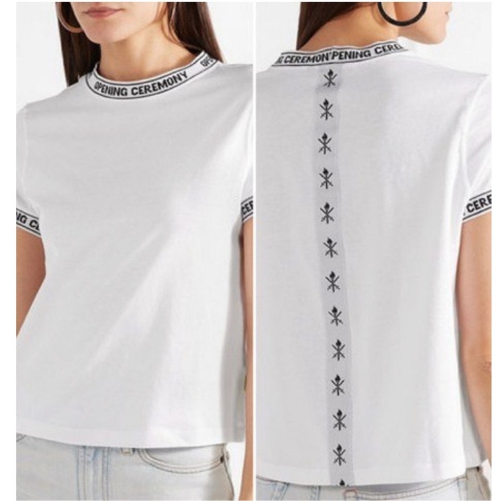 OPENING CEREMONY CROPPED  T-SHIRT WITH TORCH TRIMMING, SIZE LARGE (FITS MEDIUM)